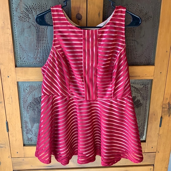 torrid Tops - Torrid Red-Striped Peplum Blouse, size 00 (equivalent to size 10)